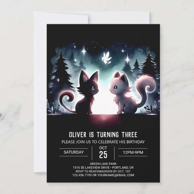 Invitación Cumpleaños de Gato Mágico Divertido (Anverso)