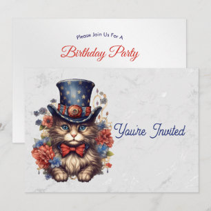 Invitación Cumpleaños de gato patriótico americano