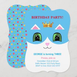 Invitación Cumpleaños de gato Príncipe de traje y corbata azu