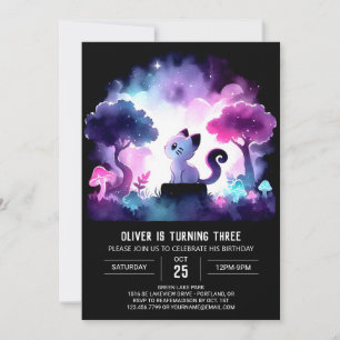 Invitación Cumpleaños de Gato Sencillo Mágico