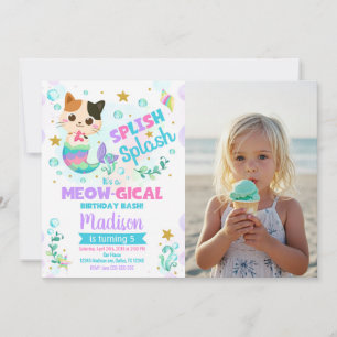 Invitación Cumpleaños de gato sirena, foto de fiesta de gatit
