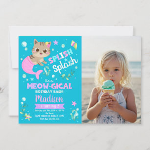 Invitación Cumpleaños de gato sirena, foto de fiesta de gatit