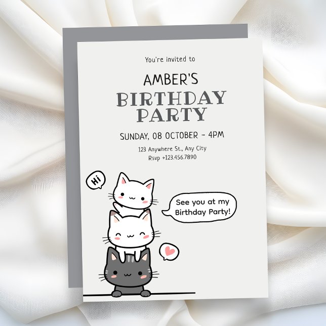Invitación Cumpleaños de gatos adorables  (Subido por el creador)