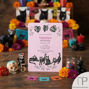 Invitación Cumpleaños de gatos Calavera lindos