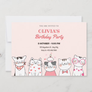 Invitación Cumpleaños de gatos cortos