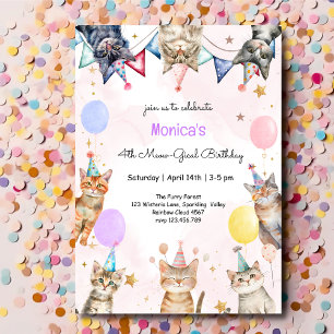 Invitación cumpleaños de gatos fiestas meow-gical