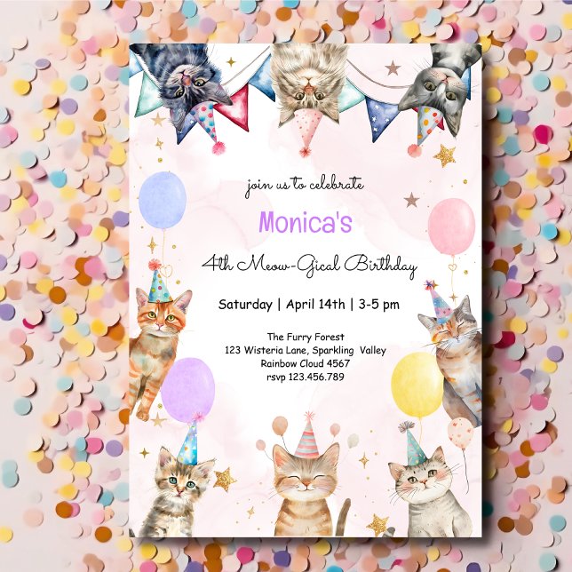 Invitación cumpleaños de gatos fiestas meow-gical (Subido por el creador)