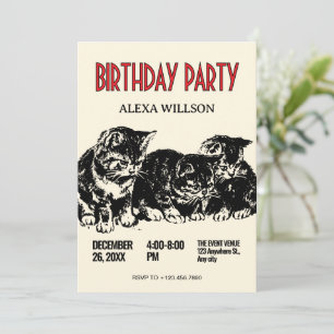 Invitación Cumpleaños de gatos vintage