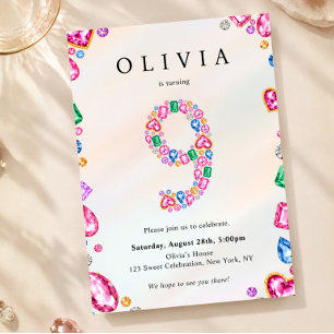 Invitación Cumpleaños de Gem 9, Fiesta de joyas de estrás 