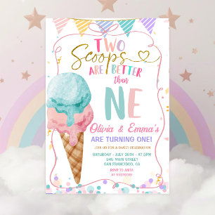 Invitación Cumpleaños de gemelas con dos bolas de helado