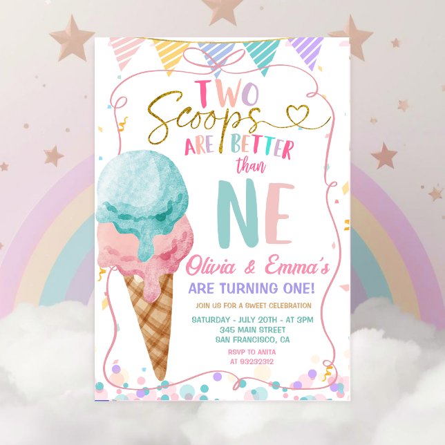 Invitación Cumpleaños de gemelas con dos bolas de helado (Subido por el creador)