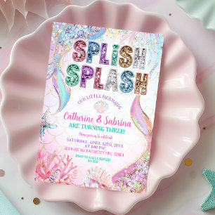 Invitación Cumpleaños de gemelas hermanas sirenas con lenteju