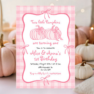 Invitación Cumpleaños de gemelos calabaza dibujados a mano