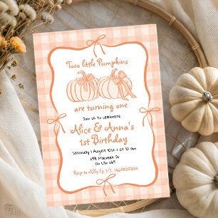 Invitación Cumpleaños de gemelos calabaza dibujados a mano na