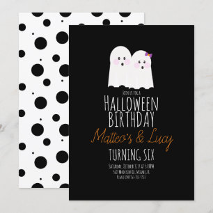 Invitación Cumpleaños de gemelos de Halloween fantasma lindo 