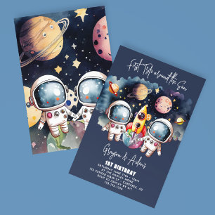 Invitación Cumpleaños de gemelos primer viaje alrededor del s