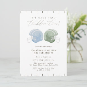 Invitación Cumpleaños de gemelos Touchdown Twins con casco de