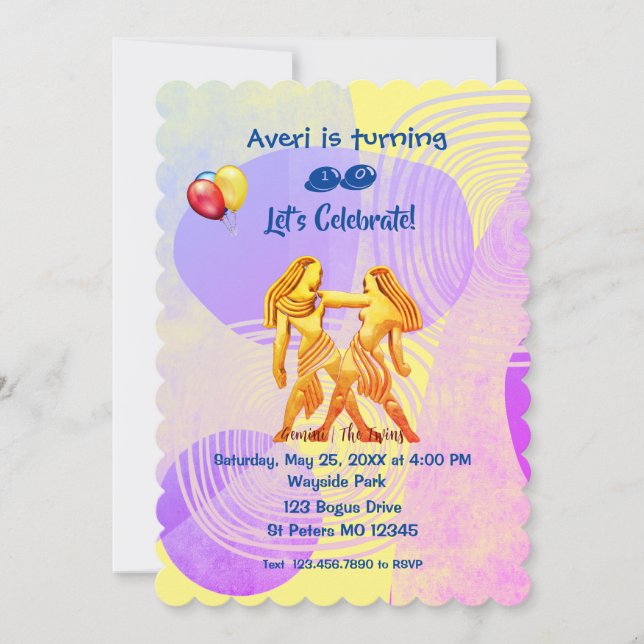 Invitación Cumpleaños de Géminis Amarillo de moda (21 de mayo (Anverso)