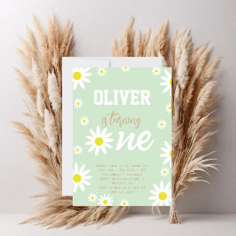Invitación Cumpleaños de género neutral Daisy Boho Blanco 1er
