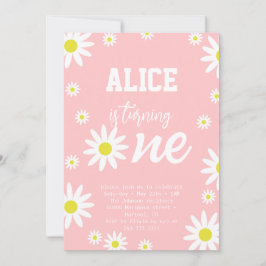 Invitación Cumpleaños de género neutral Daisy Boho blanco 1er