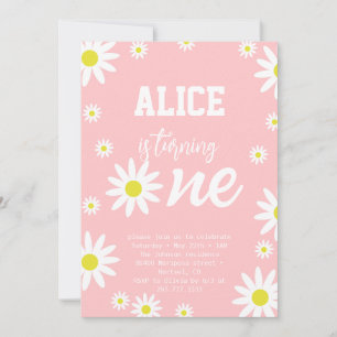 Invitación Cumpleaños de género neutral Daisy Boho Blanco 1er
