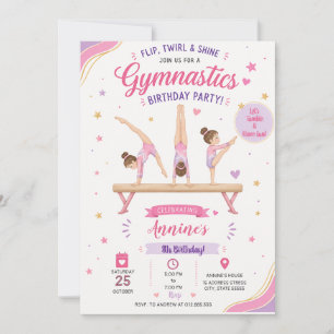 Invitación Cumpleaños de Gimnasia con Brillo Personalizado