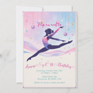 Invitación Cumpleaños de gimnasia para niñas personalizado