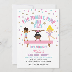 Invitación Cumpleaños de gimnasia pastel