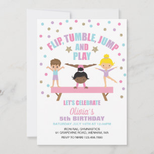 Invitación Cumpleaños de gimnasia pastel