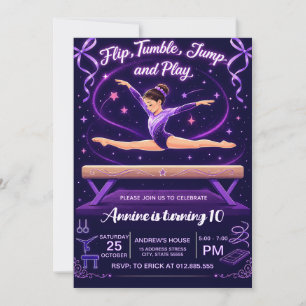 Invitación Cumpleaños de gimnasia personalizado para niños