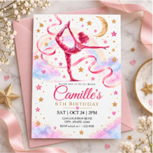 Invitación Cumpleaños de Gimnasia Rítmica de Oro Rosa