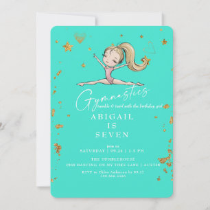 Invitación Cumpleaños de Gimnasia Turquesa Tumble & Twirl