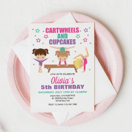 Invitación Cumpleaños de gimnasia Volteretas y Cupcakes