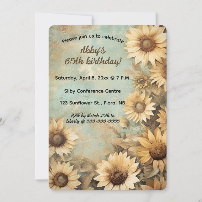 Invitación Cumpleaños de girasol editable (Anverso)