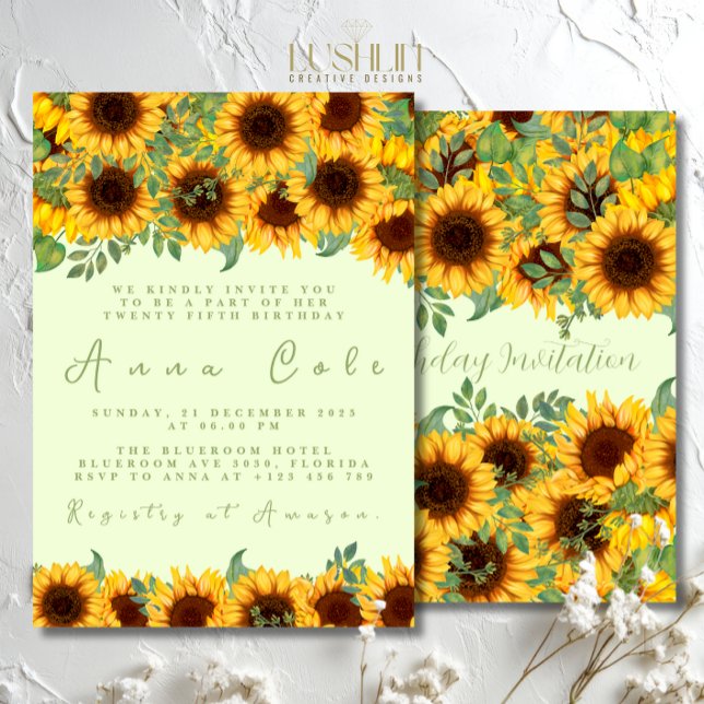 Invitación Cumpleaños de girasol Floral Amarillo Rústico (Subido por el creador)