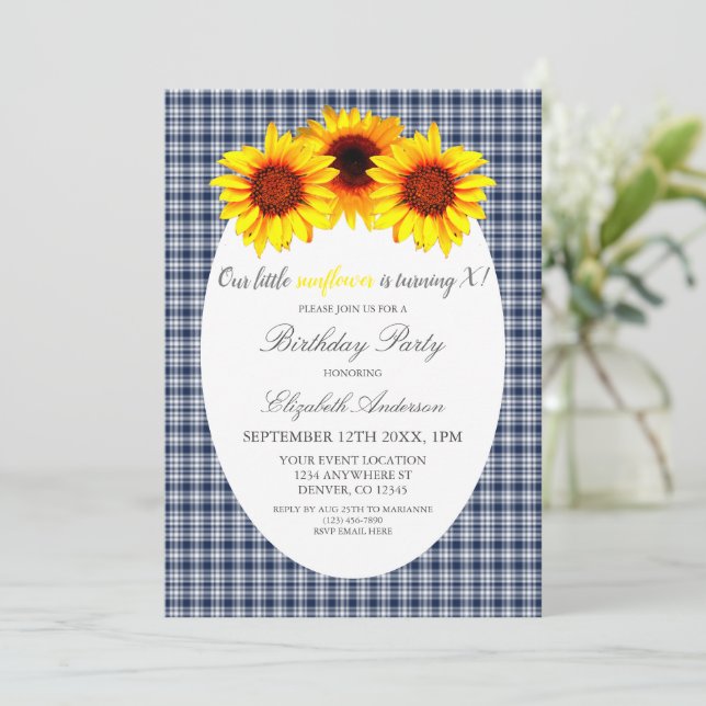 Invitación Cumpleaños de girasol pequeño (Anverso de pie)