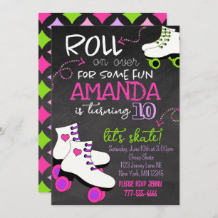 Invitación Cumpleaños de Girly Roller Skyline Chalkboard