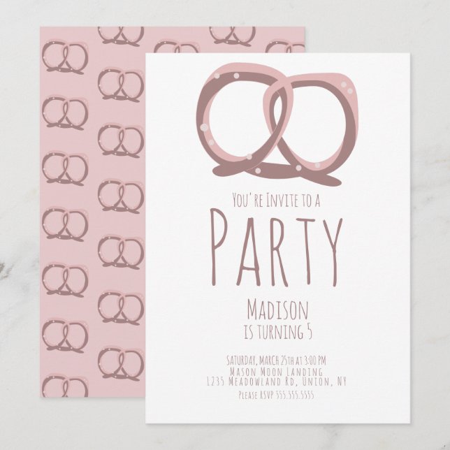 Invitación Cumpleaños de giro de pretzel salado (Anverso / Reverso)
