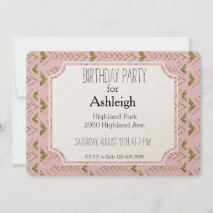 Invitación Cumpleaños de Glam Rosado y Oro