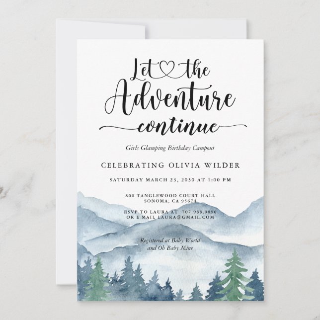 Invitación Cumpleaños de Glamping para Niñas en el Bosque de  (Anverso)