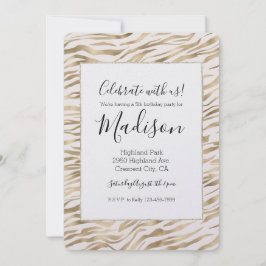 Invitación Cumpleaños de Glitz Print Gold Zebra