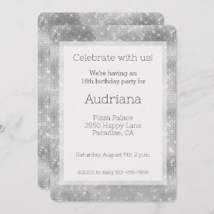 Invitación Cumpleaños de Glitz Sparkle Silver de Borgoña