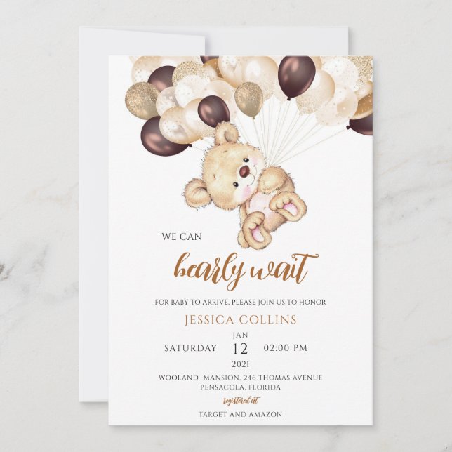 Invitación Cumpleaños de globos de osos (Anverso)