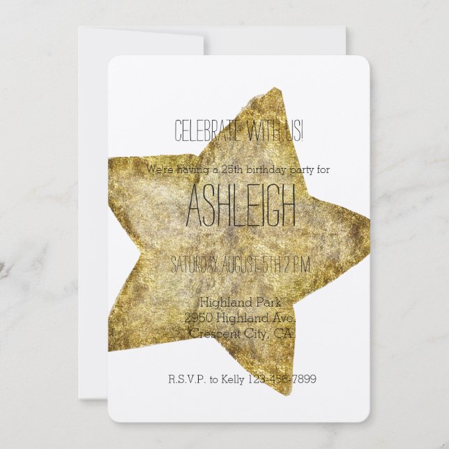 Invitación Cumpleaños de Gold Star (Anverso)