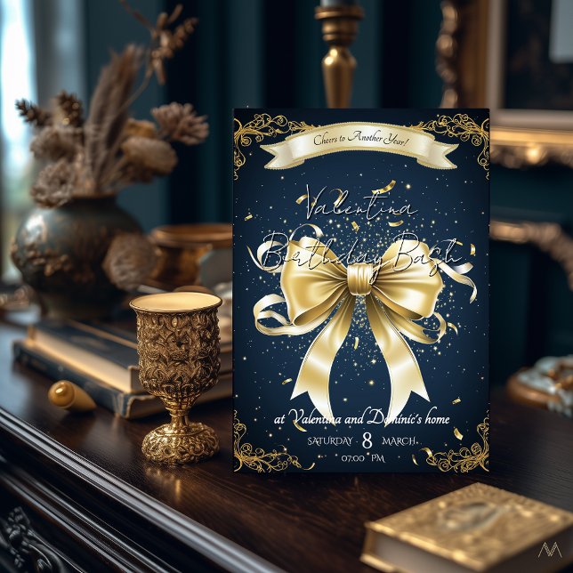 Invitación Cumpleaños de Golden Bow | Celebración elegante (Subido por el creador)