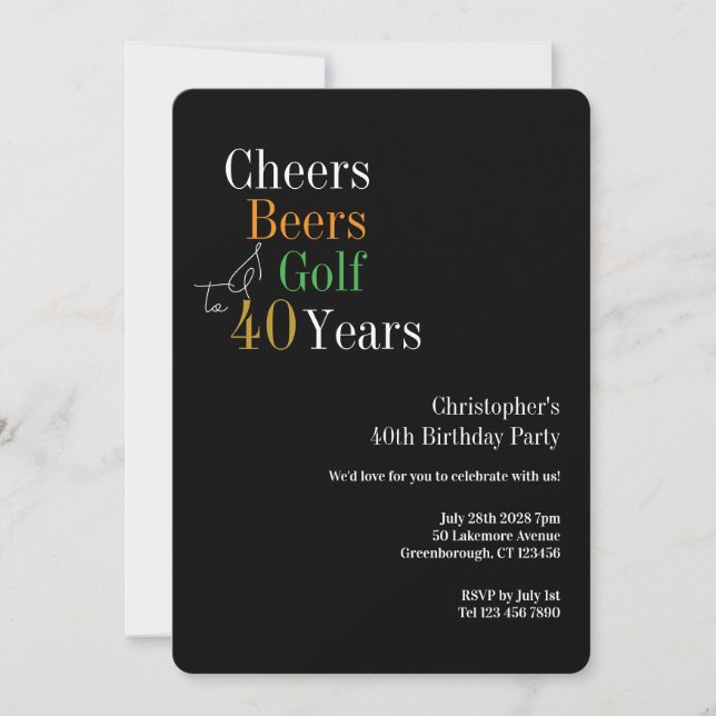 Invitación Cumpleaños de Golf Cheers Beers 40 (Anverso)