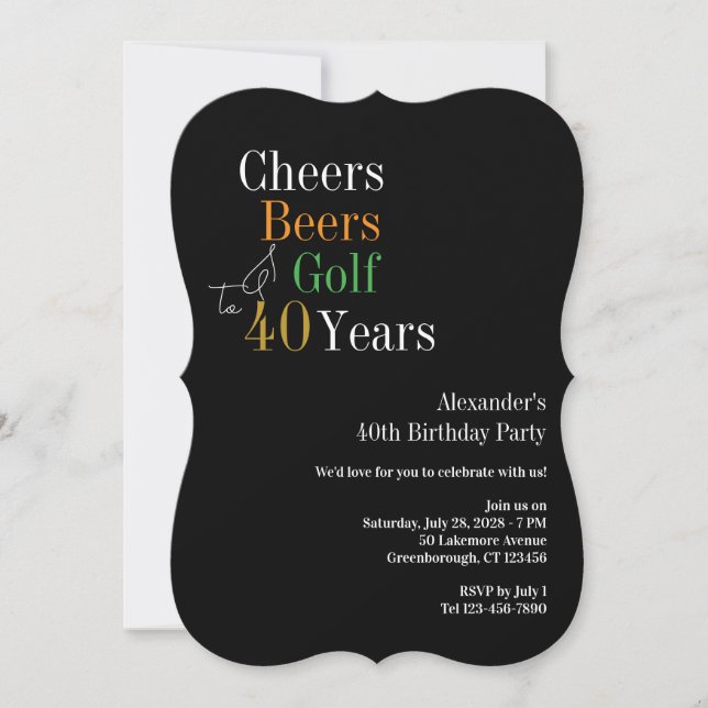 Invitación Cumpleaños de Golf Cheers y Beers 40 (Anverso)