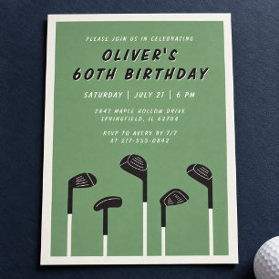 Invitación Cumpleaños de Golf Minimalista Verde Salvia Modern