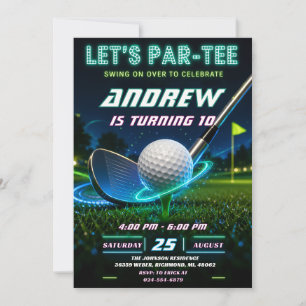 Invitación Cumpleaños de Golf Neon Personalizado