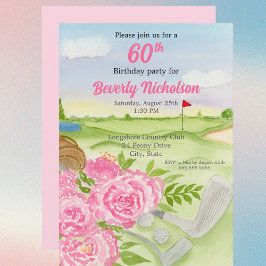 Invitación Cumpleaños de Golf número 60 Peonías En el campo d